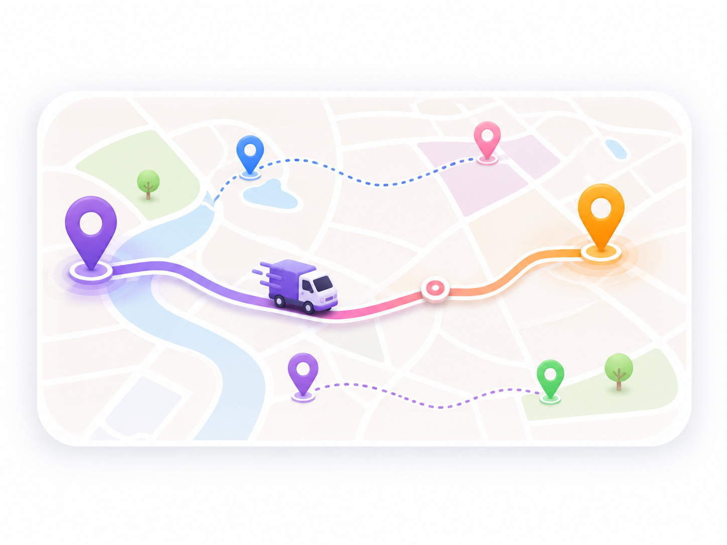 Mapa con rutas y ubicaciones de servicios en tiempo real